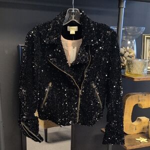 Maeve Black Sequin Bomber Jacket